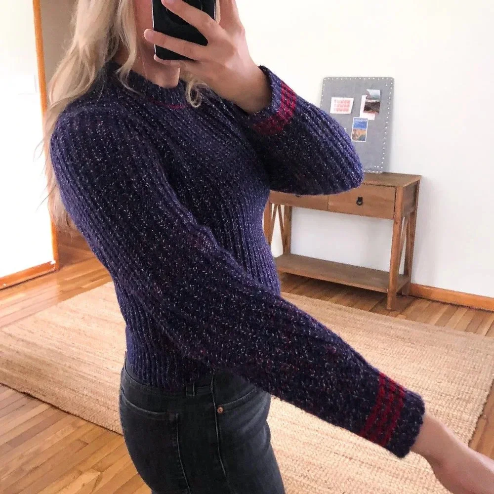 Rag & Bone Merino Wool Blend Blue Red Striped Tight Knit Pullover Sweater XS - Picture 2 of 12